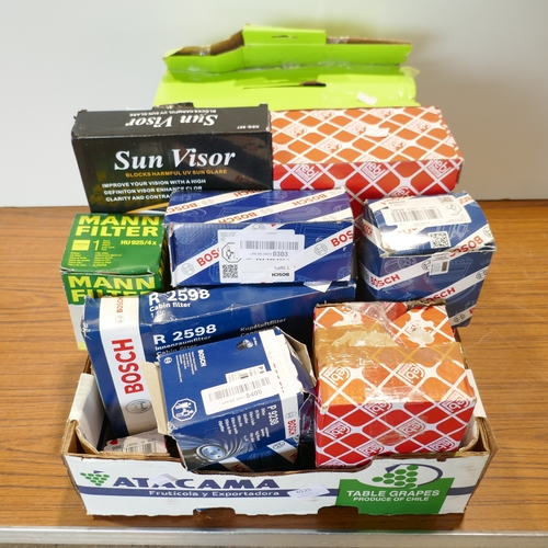 6125 - A box of car related items to include Febi, Bosch, Mann, etc. (516662385-43) *This lot is subject to... 