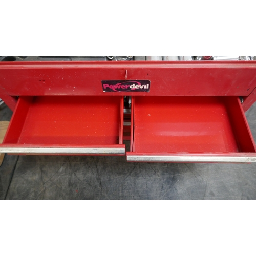 A power Devil red metal 4 drawer toolbox with assorted sockets and ...