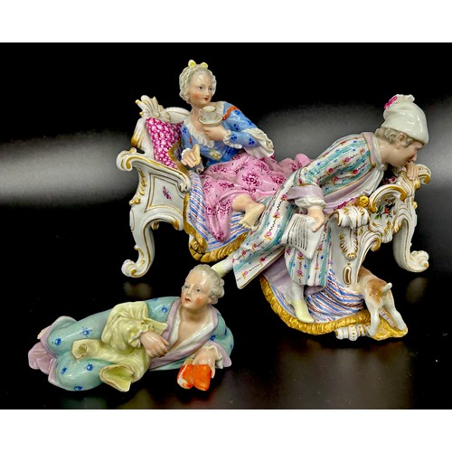 2033 - A Meissen porcelain figure group known as 'The Lover Discovered', after J J Kandler, depicting coupl...
