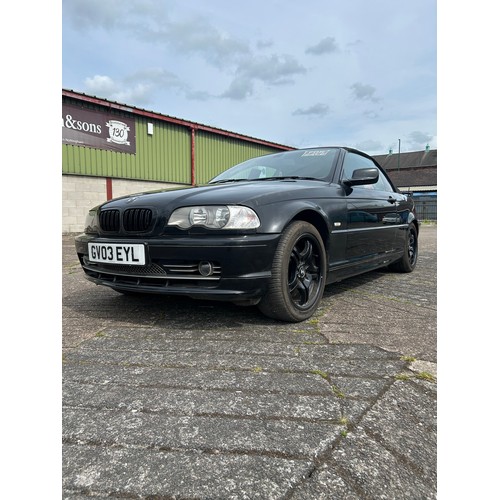 5278 - A 2003 black 3.0 litre BMW 330Ci Auto convertible, registration GV03 EYL

120918 recorded miles on t... 