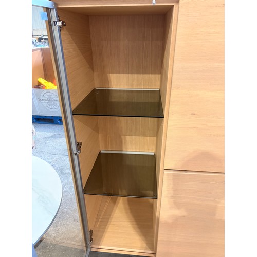 3081 - A two drawer three door wood and glass cabinet (CFL-318-50)