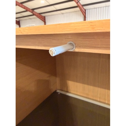 3081 - A two drawer three door wood and glass cabinet (CFL-318-50)