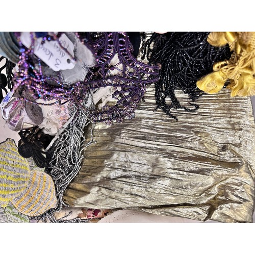 2130 - Two boxes of vintage lace, trims, haberdashery, etc.