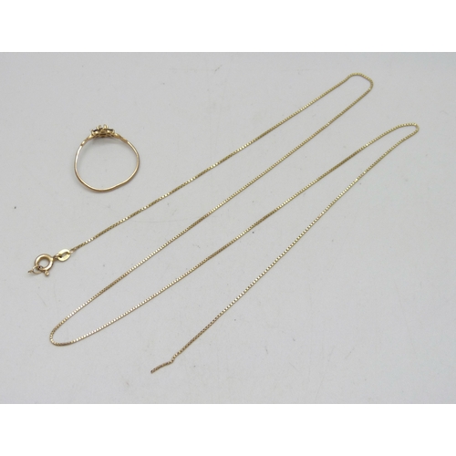7002 - A 9ct gold chain, and a 9ct gold ring, both a/f, 2.1g total