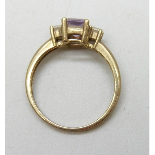 7004 - A 9ct gold, amethyst and cubic zirconia ring, 2.5g, P