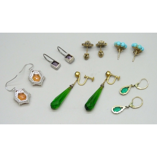 7050 - A collection of earrings including cluster examples and Art Deco