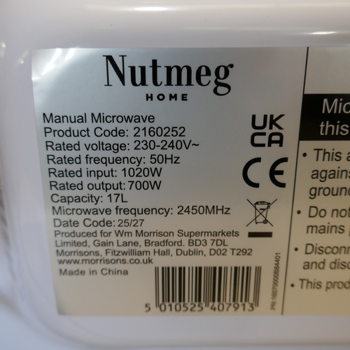6055 - A Nutmeg microwave with 5 power levels and 30 minute timer *This lot is subject to VAT