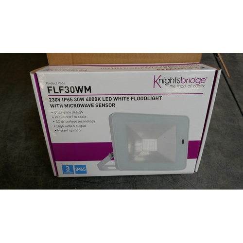 5034 - A box of 5 Knightsbridge FLF30WM, 230V IP65, 30W, 4000k LED white floodlights with microwave sensors