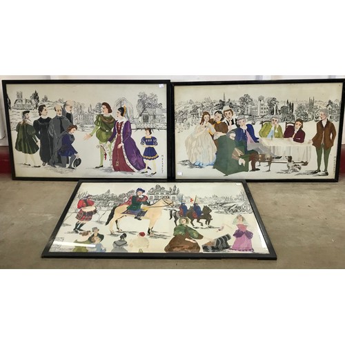 298 - Three large signed M. Heaney embroideries, framed