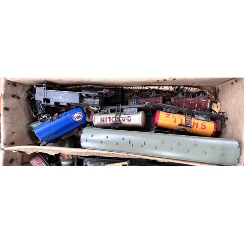 Two boxes of model railway OO gauge, to include locos, coaches, wagons ...