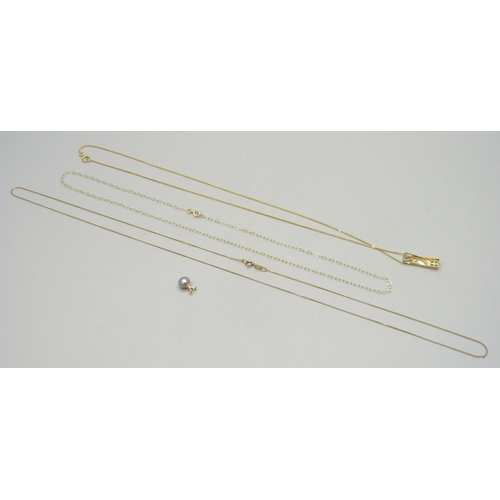 7055 - A 9ct gold Charles Rennie Mackintosh inspired necklace, 1.4g, together with a yellow metal mounted p... 
