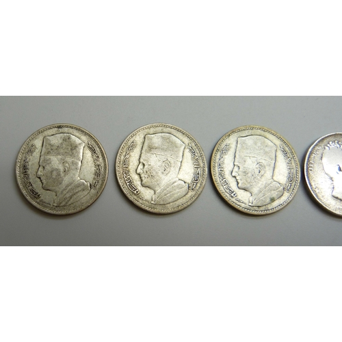 7045 - Three Morocco 1 dirham coins, and a Demerara 1 gulden coin, 25.2g