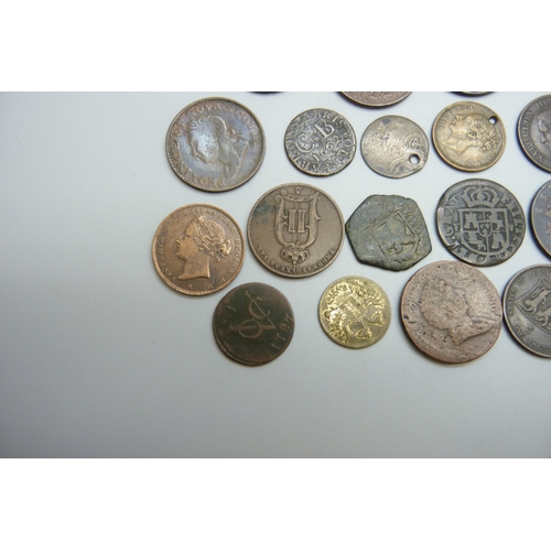 7053 - A collection of world coins - copper, bronze and brass including UK, Jersey, Sweden, Canada, Valenci... 