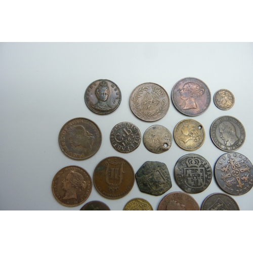 7053 - A collection of world coins - copper, bronze and brass including UK, Jersey, Sweden, Canada, Valenci... 