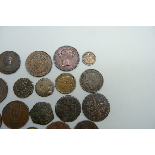 7053 - A collection of world coins - copper, bronze and brass including UK, Jersey, Sweden, Canada, Valenci... 