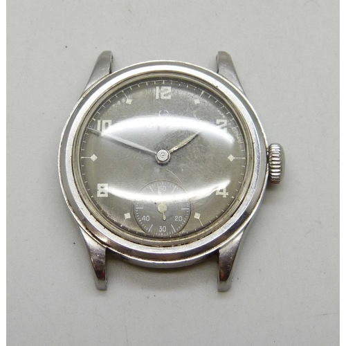 7323 - An Omega wristwatch with subsidiary dial, case number 9829160, circa 1942-1945, replacement crown, 3... 