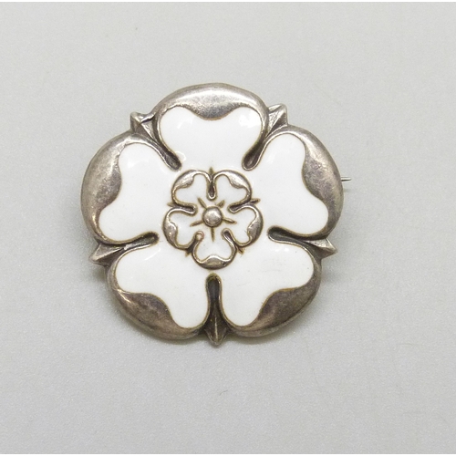 7101 - James Fenton, a 1950s silver and enamel white Yorkshire rose design brooch, hallmarked Birmingham, 1... 