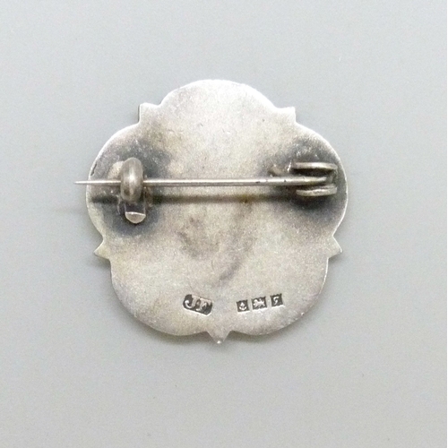 7101 - James Fenton, a 1950s silver and enamel white Yorkshire rose design brooch, hallmarked Birmingham, 1... 