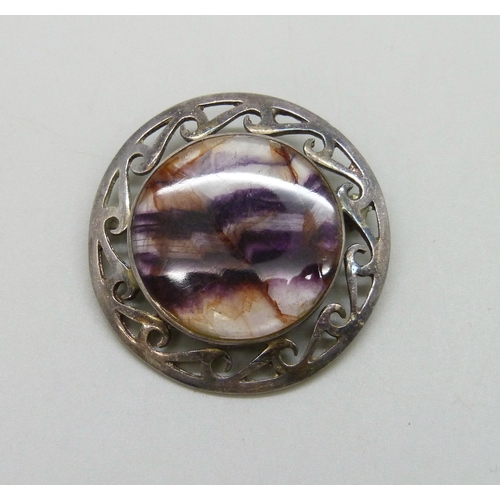 7103 - A silver and Blue John brooch, 12.5g, 3.6cm