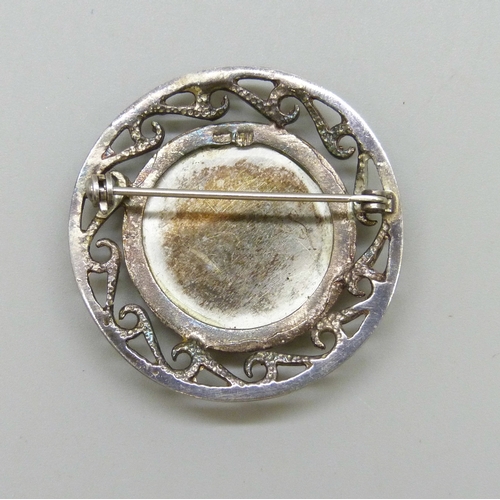 7103 - A silver and Blue John brooch, 12.5g, 3.6cm