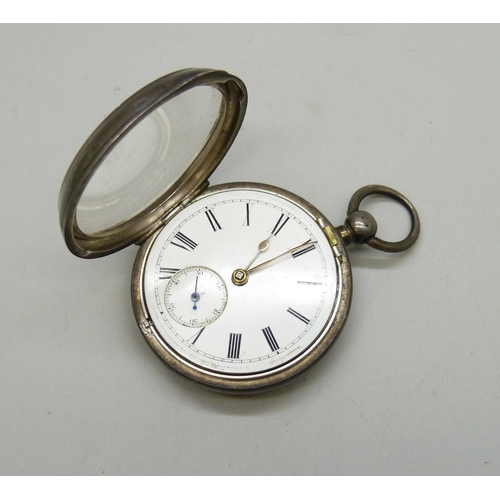 7307 - A silver cased pocket watch, movement signed J.D Jones Tunstall, Birmingham, 1892, 131g
