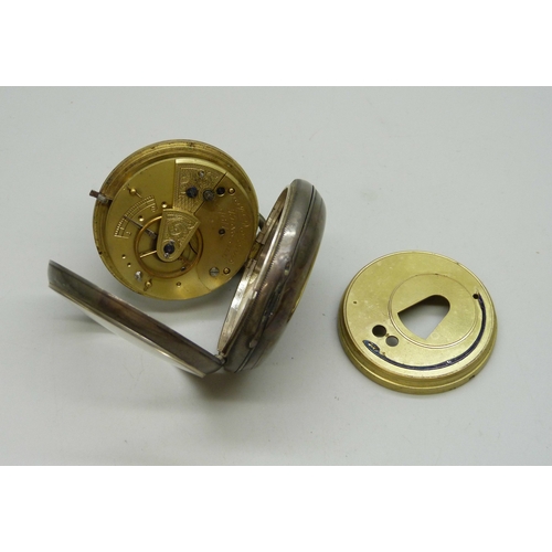 7307 - A silver cased pocket watch, movement signed J.D Jones Tunstall, Birmingham, 1892, 131g