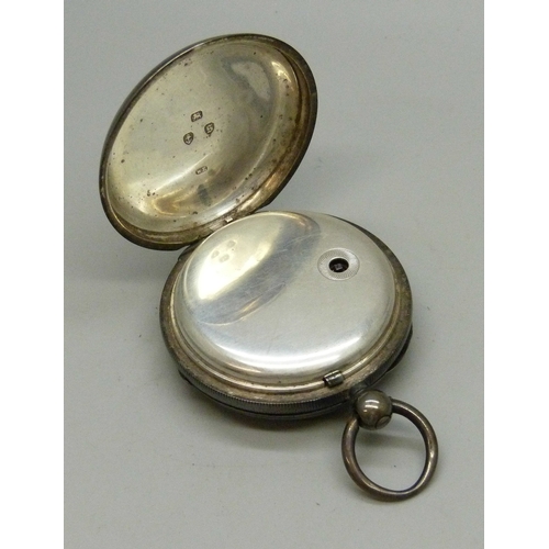 7307 - A silver cased pocket watch, movement signed J.D Jones Tunstall, Birmingham, 1892, 131g