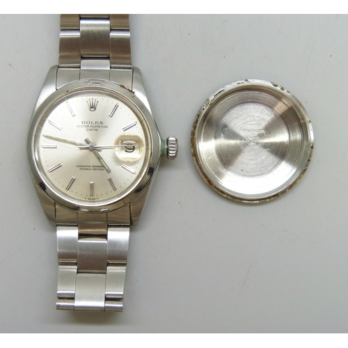 7308 - A Rolex Oyster Perpetual date wristwatch with stainless steel case, silvered dial, automatic movemen... 