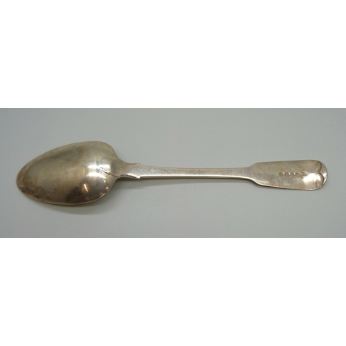 7019 - A George IV silver serving spoon, possibly James Beebe, 1823, 22.5cm, 74g