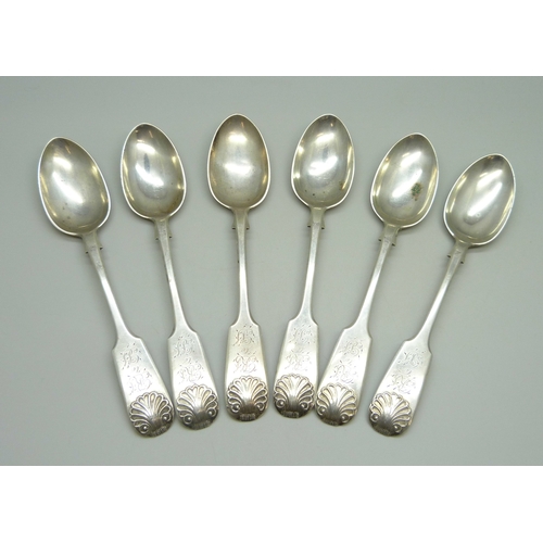 7020 - A set of six Victorian silver spoons, possibly William Rawlings Sobey, Exeter, 1838, 140g