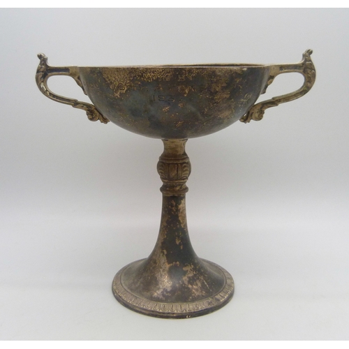 7026 - A George VI silver two handled Golfing Society trophy, with repairs, Birmingham, 1937, 116g, 11cm