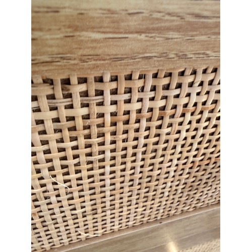 3126 - An oak and rattan 3 drawer chest with brass effect handles