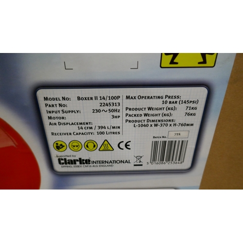 5048 - A boxed sample Clarke Boxer Air II 14/100P,14CFM, 3HP belt driven air compressor  *This lot is subje... 