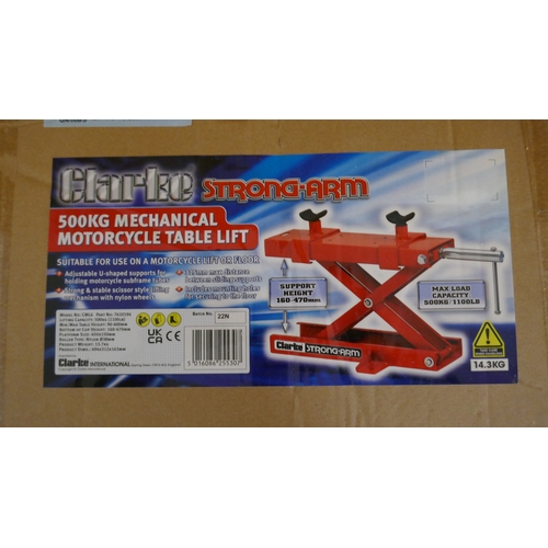5084 - A sample Clarke strong-arm 500kg mechanical motorcycle table lift *This lot is subject to VAT