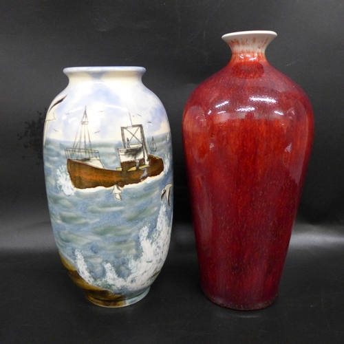 2001 - Two Cobridge Stoneware vases including Gull Rock design, 24.5cm and 22cm