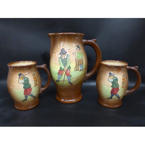 2002 - A Royal Doulton golfing scene ale jug and two similar mugs