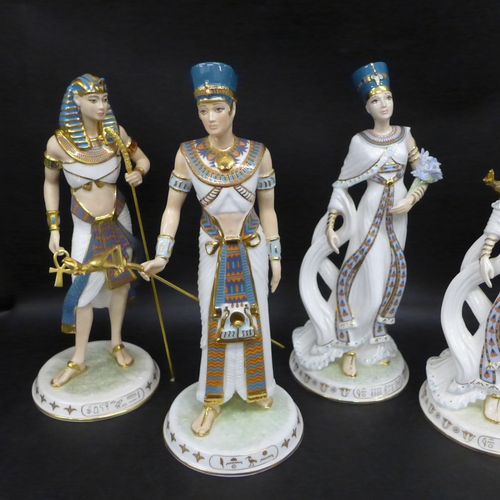 2006 - Six Wedgwood Legends of The Nile limited edition figures, Tutankhamun, Akhenaten and Nefertiti, two ... 