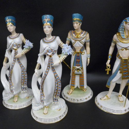 2006 - Six Wedgwood Legends of The Nile limited edition figures, Tutankhamun, Akhenaten and Nefertiti, two ... 