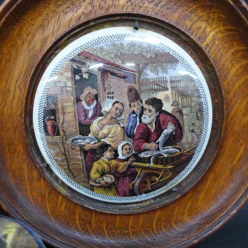 2022 - Collection of Victorian Prattware ceramic lids comprising 'The First Appeal' with pot and two framed... 