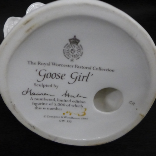 2028 - A Royal Worcester Pastoral Collection  'Goose Girl' figure, limited edition, 21.5cm h