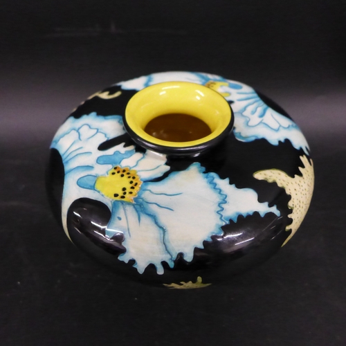 2031 - A Black Ryden Pottery vase in Papaver pattern, designed by Kerry Goodwin, of squat form, approx. 9cm... 