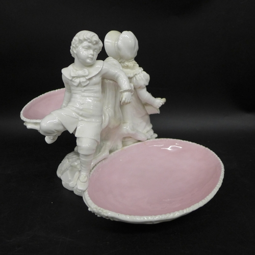 2032 - A Royal Worcester figural sweetmeat dish, marked Mortlock's, London, restoration to basket and hat, ... 
