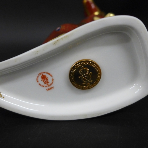 2035 - An Royal Crown Derby Kangaroo with Joey paperweight, with gold stopper, 15cm h