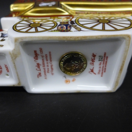 2037 - A limited edition Royal Crown Derby paperweight, The Ledge Wagon, 329/1250, first in a series of Gyp... 