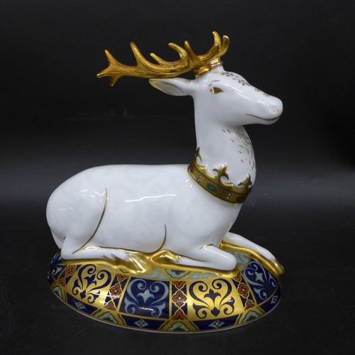 2038 - A Royal Crown Derby limited edition paperweight, The White Hart, third in a series inspired by Heral... 