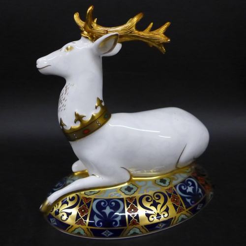 2038 - A Royal Crown Derby limited edition paperweight, The White Hart, third in a series inspired by Heral... 
