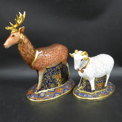 2041 - Two Royal Crown Derby limited edition paperweights The Heraldic Derbyshire Ram 102/950 and The Heral... 