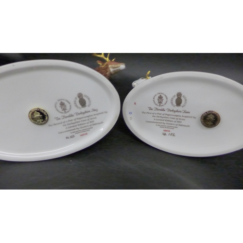 2041 - Two Royal Crown Derby limited edition paperweights The Heraldic Derbyshire Ram 102/950 and The Heral... 