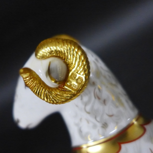 2041 - Two Royal Crown Derby limited edition paperweights The Heraldic Derbyshire Ram 102/950 and The Heral... 
