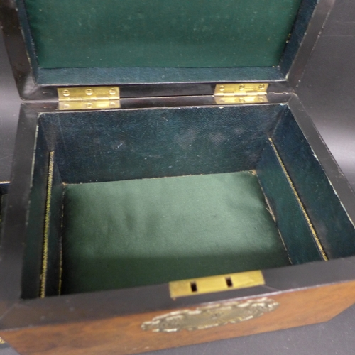 2044 - A c1900 burr walnut jewellery case, brass mounts, with green velvet interior, two trays, 12.5cm h x ... 